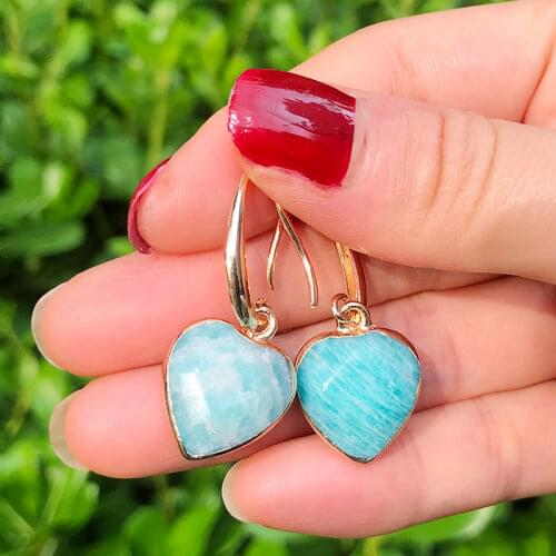 KOMI Natural Stone Turquoises Rectangle Heart Water-drop Pendant Dangle Earrings for Women Trendy Jewelry Gift K6964