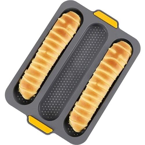 Baguette Baking Tray Kits,3 Slot Non-Stick Bread Mould With Oil Brush,For Baking French Bread,Baking Tools