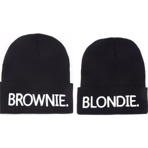 High Quality Hot Sale Beanies Hat Adults Warm Knit Hat Letter Embroidery for BLONDIE BROWNIE KING QUEEN Skullie Winter Ladies