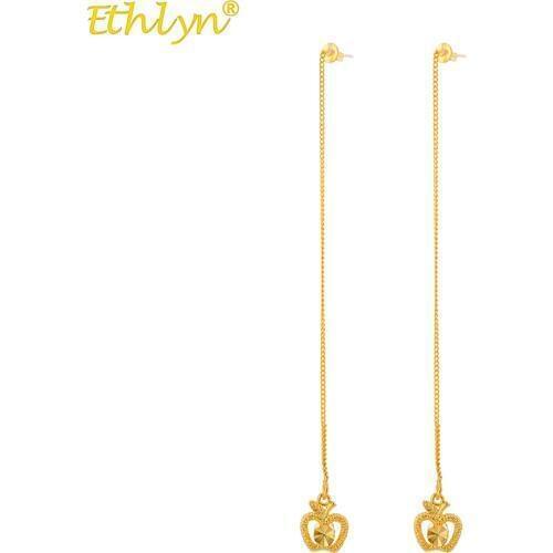 Ethlyn Jewelry Apple Shape Fashion Gold Color Long Tassel Dangle Earrings for Women Cooper Drop Bar Statement Jewelry E81