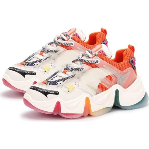 Genuine Leather Womens Sneakes Autumn Casuals Women Platforn Shoes Ladies Mesh Comfortable Chunky Footwear