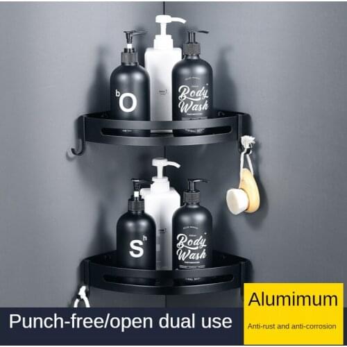 1/2/3 Layers Thickened Punch-free Space Aluminium Bathroom Shelves Tripod Bright Sand Black Bathroom Shelf Wall Corner Shelfs