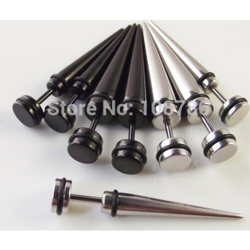 1 Piece New Arrival Free Shipping Black Stainless steel Fake Ear Taper Illusion cheater ear piercing body Jewelry