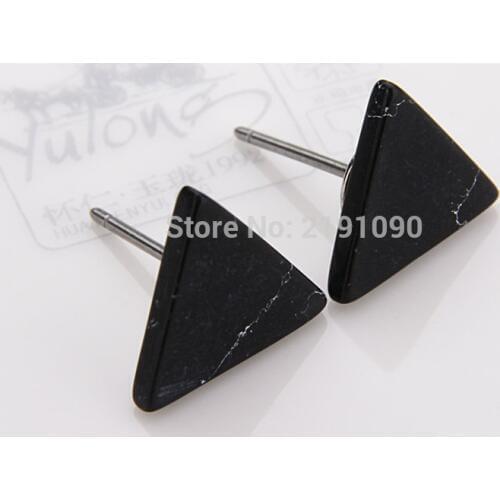 2019 Unique Black Hot Trendy Triangle Drop Earrings With Natural Stones Metal Statement Earrings For Women Fashion