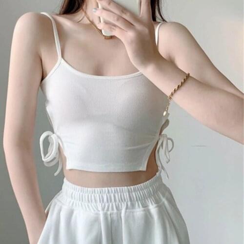 2021 Summer Womens Camisole Fashion Solid Color Sleeveless Split Drawstring Slim Sexy Crop Tops Em