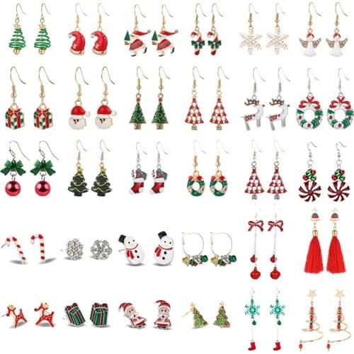 2021 New Christmas Earrings Christmas Snowflake Elk Bell Cross-border Christmas Tree Epoxy Copper Ear Hook Pendant Customization
