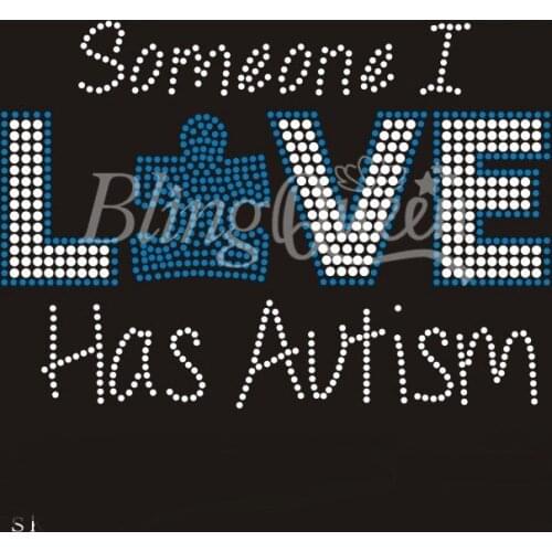 BlingQueen 25PCS/LOT Iron On Rhinestone Appliques Someone I Love Has Autism Designs