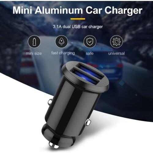 Fast Car Charger 3.1A Dual USB Interface Metal Car Mobile Phone Charging Head Mini One Drag Two Car Charger Cigarette lighter