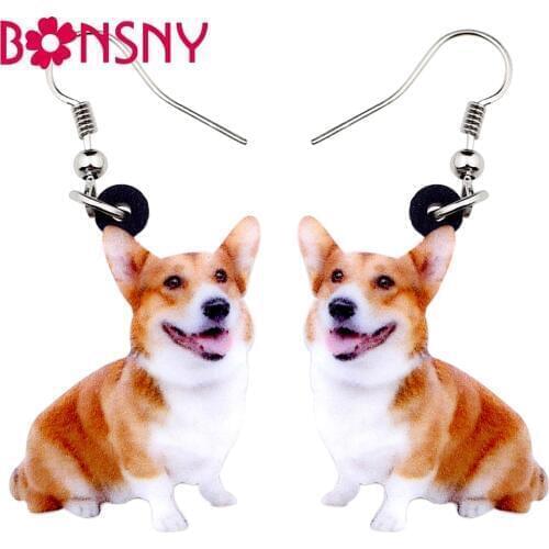 Bonsny Acrylic Smile Welsh Corgi Pembroke Dog Earrings Big Long Dangle Drop Fashion Jewelry For Women Girls Ladies Kids Animal