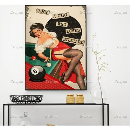 Girl Loves Billiard Snooker Poster Just A Girl Who Loves Billiard Wall Art Prints Home Decor Canvas Unique Gift Floating Frame