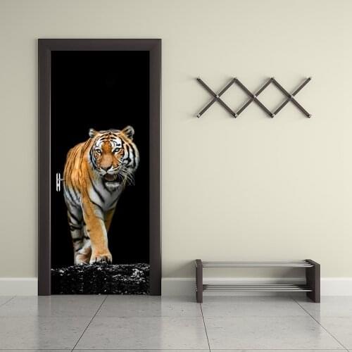Home Creative DIY 3D Door Stickers 3D Tiger Pattern for Kids Room Door Home Decoration Accessories Large Size Wall Sticker