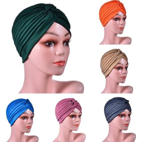 Twisted Knot Elastic Jersey Hijabs Muslim Women Knitted Solid Color Hair Ribbon Turban Cap Easy Cap Turban Headband Chemo Hats