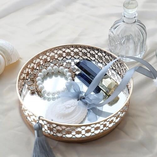 European Mirror Storage Trays Living Room Decor Cosmetic Container Metal Frame Craft Jewelry Organizer Home Decoration Ornaments