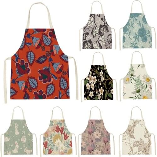 Woman Apron for Kitchen Flowers Print Hair Apron Home Use Kids Apron Adult Cooking Supplies Child Cleaning Customizable 68-55cm