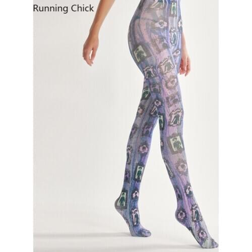 Purple Patterned Digital Printing Pantyhose Slouch Socks Women Body Stocking One Size Legging Maternity