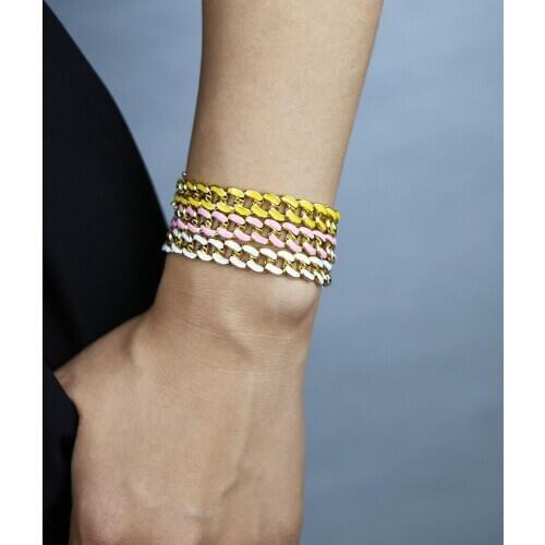 Hot selling Boho bright coloful jewelry neon enamel bracelet Ice out fashion hip hop 8mm miami cuban link chain women bracelet