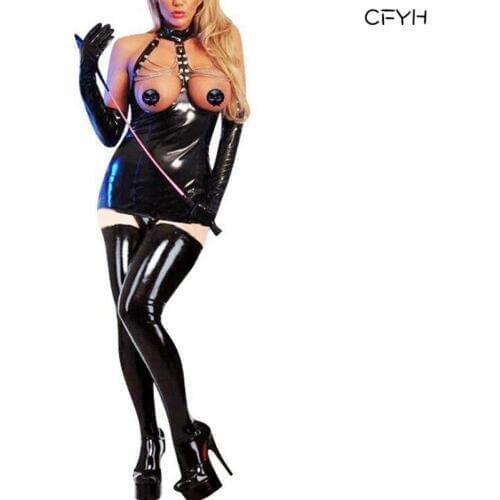 Hot Sexy Female Black Faux Leather Latex Hollow Out Dress Catsuit Body Chain Bondage Corset Teddy Couple Seduce Sex Toys
