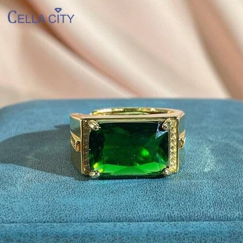 Cellacity Luxury emerald gemstones man ring silver 925 jewelry open adjust size gold color wedding party wholesale gift