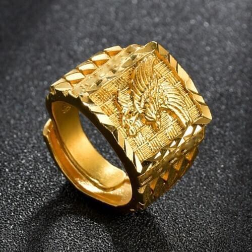 Fashion Mens Ring Russian Flying Eagle Rings For Male Punk Gold Color Hip Hop Rock Gift For Boyfriend Adjustable Big Ring