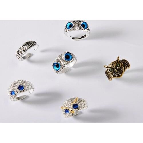 Male Punk Fashion Owl Eye Opening Finger Ring for Men Unisex Adjustable Cuff Jewelry Cute Ornament Party Casual Women Gift