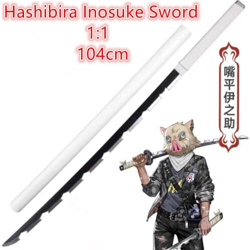104cm Kimetsu no Yaiba Sword Weapon Demon Slayer Hashibira Inosuke Cosplay Sword 1:1 Anime Ninja Knife PU toy