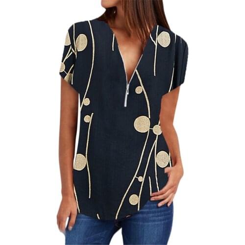 Fashionable new loose casual short-sleeved shirt large size woman shirt printed top