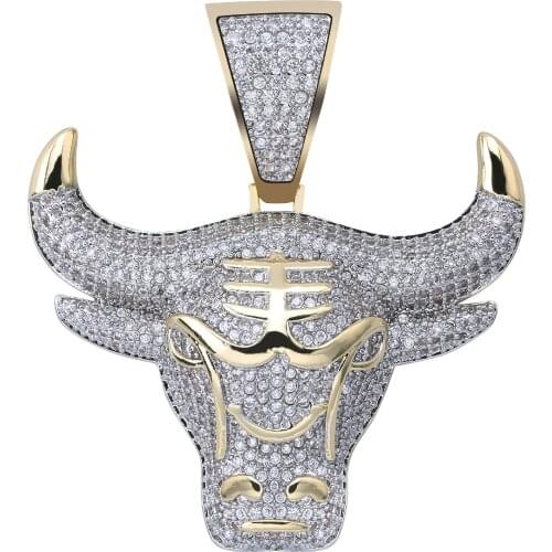 Fashion Bull Pendant Necklace Iced Out Crystal Chains Mens Hip Hop Punk Charms Silver Gold Color Necklace Jewelry Gifts