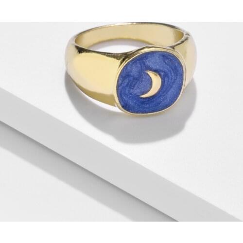 Fashion Jewelry Metal Color Drop Oil Butterfly Moon Sun Ring for Women Matching Rings Punk Jewelry
