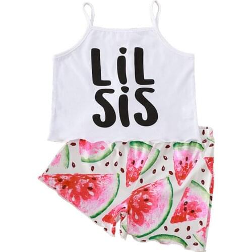 Toddler Kids Baby Girls Fashion 2-piece Summer casual Outfit Set Sleeveless Letter Print strap Tops Watermelon Print Shorts Set