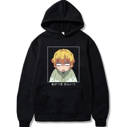 Funny Anime Demon Slayer Men Hoodies Demon Slayer Pullovers Sweatshirts Agatsuma Zenitsu Print Anime Streetwear Tops