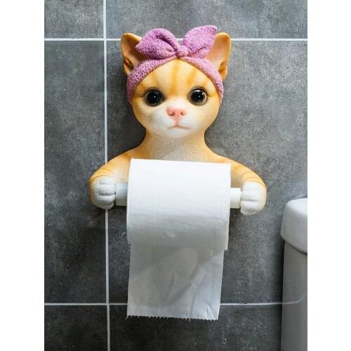 Cute Cat and Dog Tissue Holder Toilet Toilet Toilet Free Punch Bathroom Wall-mounted Creative Toilet Roll Holder