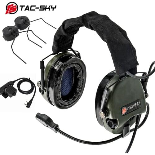 TAC-SKY TEA Hi-Threat Tier 1 silicone earmuffs hunting sport military noise reduction tactical headset +U94 PTT + helmet bracket