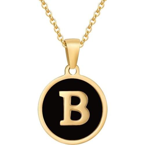 Stainless Steel Round English Tag Letter A-Z Initial Necklace Pendant Jewelry Gift For Him with Chain