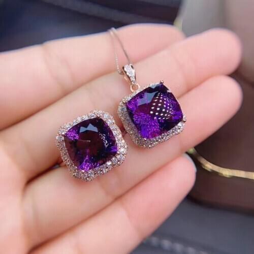 New Arrival Natural and Real Amethyst jewelry set Natural Real Amethyst 925 sterling silver 1pc pendant,1pc ring