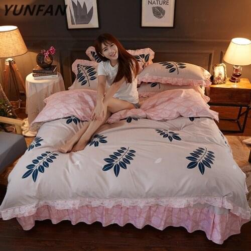 New Luxury High quality Bedding Set Queen full size Flower Leaf print lace Duvet Cover sets Bed sheet set Pillowcase bedclothes