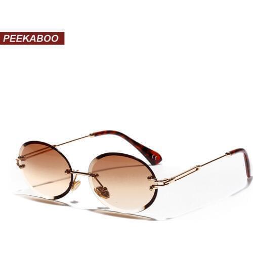 Peekaboo retro oval sunglasses women frameless 2019 gray brown clear lens rimless sun glasses for women uv400