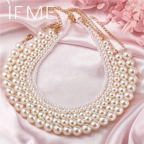 IF ME Classic White Pearl Necklace for Womens Choker Beads Immitation Pearl Collar 14mm Simple Big Neck Choker Trendy Jewelry
