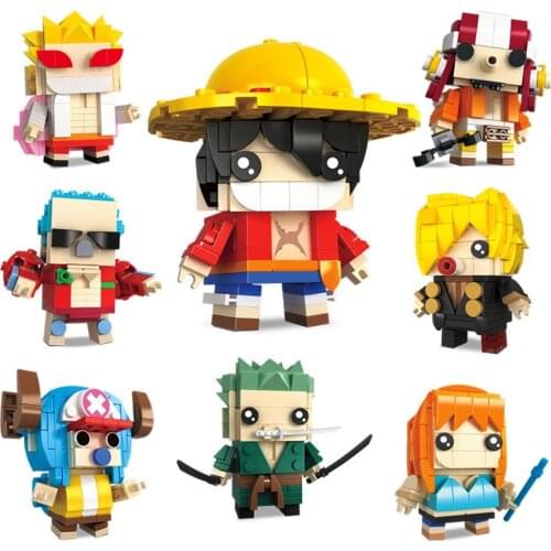 Lovely Monkey D. Luffy Zoro Sanji Chopper Nami Usopp Franky Doflamingo building block head anime one piece bricks toys for gifts