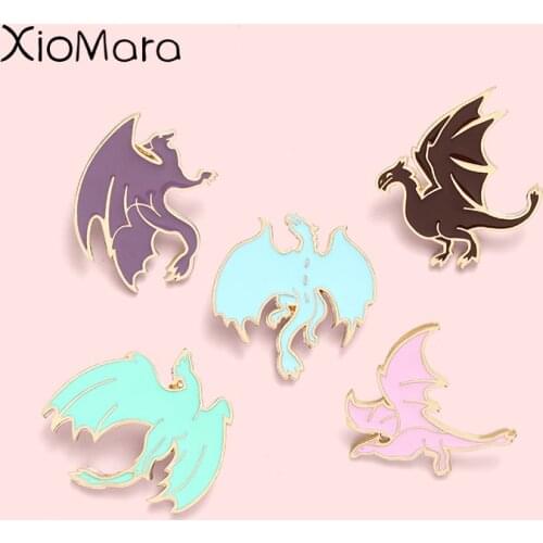 5 Styles Dinosaurs Enamel Pins Colorful Pterodactyl Brooches Lapel Badges Wholesale Animal Pin Fashion Jewelry Gifts for Friends