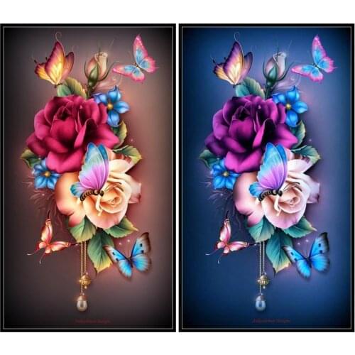 Counted Cross Stitch Kits Needlework Embroidery - Crafts 14 ct Aida DMC Color DIY Arts Handmade Home Decor - Butterflies Roses