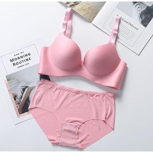 Pink US Sensual Sexy Lingerie Set Fashion Girl Women Underwear Plus Size Wirefree Bras Panty One-piece Seamless Bra Briefs Set