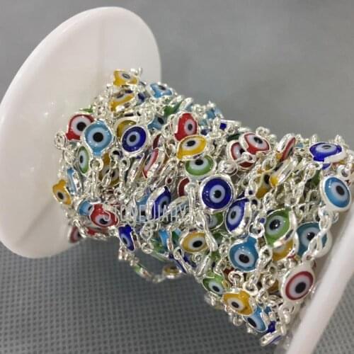 6mm Silver Electroplated Evil Eye Copper, Resin Rosary Style Chain RC4765