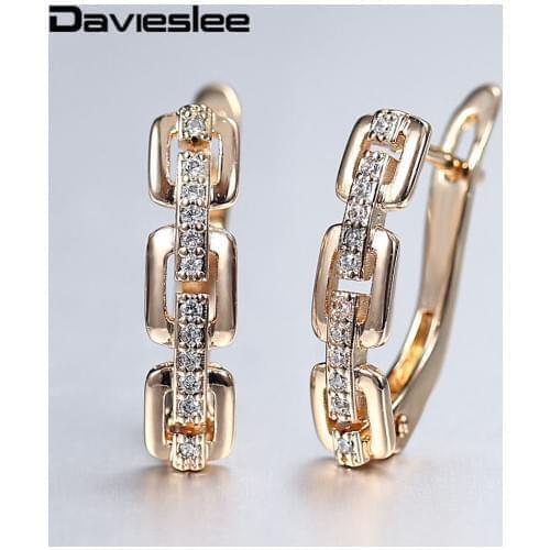 New Drop Earrings Square Box Link Clear Cubic Zircon 585 Rose Gold Stud Earrings for Women Girls Fashion Jewelry Gift DGE295