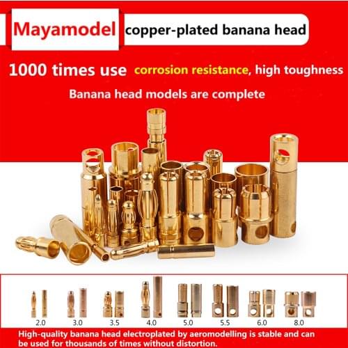 10pcs Amass Banana Plug 2mm 3mm 3.5mm 4mm Bullet Female Male Connectors 5mm 5.5mm 6mm 6.5mm 8mm Gold Plated Copper RC Parts Head