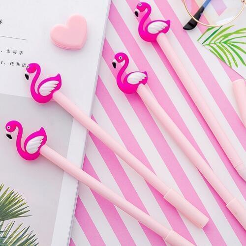 Cute Cartoon Kawaii Pink Flamingo Modeling 0.38mm Gel Pen Student Signature Pens Gift Stationery School Learning Supplies 1 Pcs