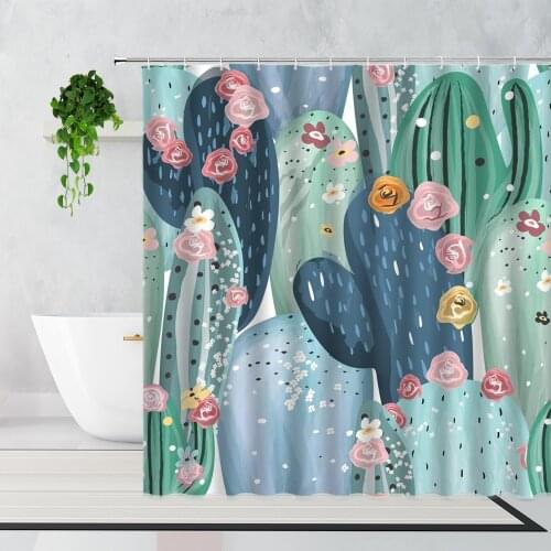 Cactus Shower Curtain Tropical Desert Plants Nordic Decorative Background Waterproof Bath Curtains With Hook Fabric Bathroom Set