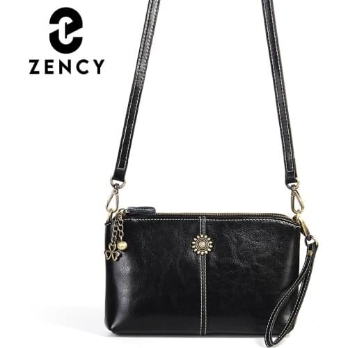 Zency 100% Genuine Leather Retro Women Messenger Purse Day Clutches Fashion Lady Shoulder Crossbody Bags Black Brown Handbag