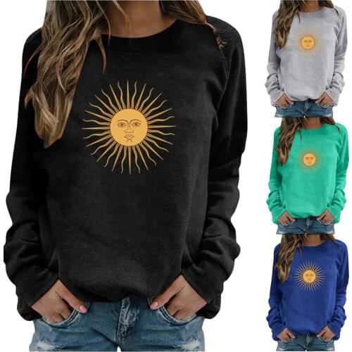 Autumn Winter Women Sweatershirt Sun Print Casual Printing Long Sleeve Sweatshirt Pullover Tops Blouse Femme Hoodies 2021