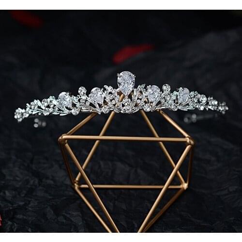 Floralbride Rhinestones Crystal Cubic Zircon CZ Bridal Tiara Wedding Crown Bridesmaids Hair Accessories Princess Women Jewelry