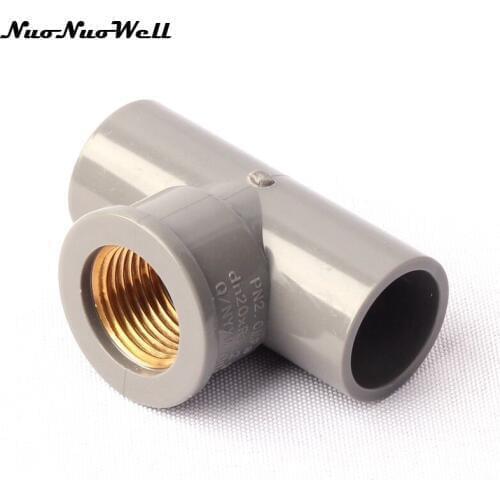 1pcs NuoNuoWell PVC 1/2" to 20mm Pipe Brass Female Thread Tee Connector Garden Hose Parts Irrigation Watering System Fittings